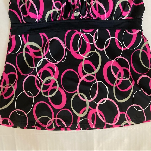 Jamaica Bay Black Pink circles Halter Tankini 12 - Picture 6 of 16